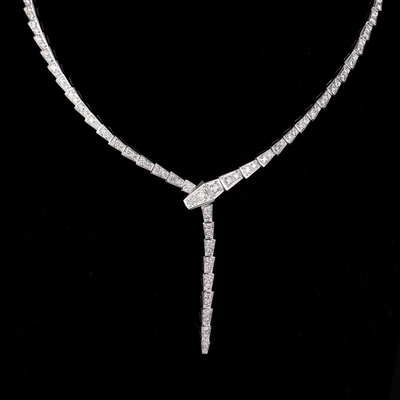 Sophisticated Style 18K White Gold Necklace  Serpenti Prong Etched Luxury Jewelry