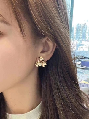 Jewelry Real 18k Gold Diamonds Custom Brand Beaded Clover Earrings