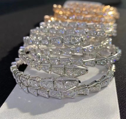 Serpenti One Coil Slim 18K Gold Diamond Bracelet 3.88ct Elegant White Gold Band