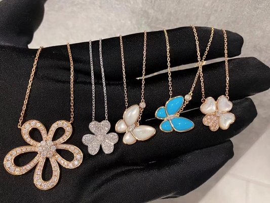 18k Yellow Gold VCA Sweet Butterfly Necklace VVS Diamant Ronde Snijding