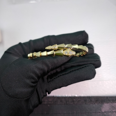 Serpenti Viper Eén spoel 18 Kt Gele Gouden Armband Set Met Diamanten