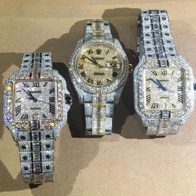 Roestvrij staal Iced Out Hand Setting VVS Moissanite Lab Diamanten Horloge Luxe