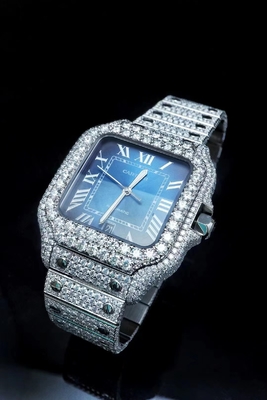 OEM Blue Dial Iced Out Moissanite Horloge Brand Bussdown Horloge